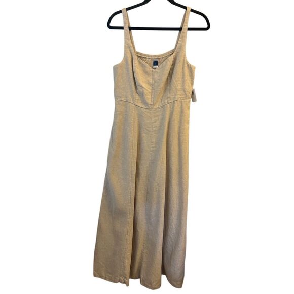 NEW Old Navy Linen Blend Jumper Midi Dress sz S Neutral Minimalist Boho - Picture 1 of 9